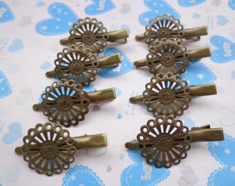 50 pcs( Flower size 25mm) antique bronze flower cap hair clips/hair pins