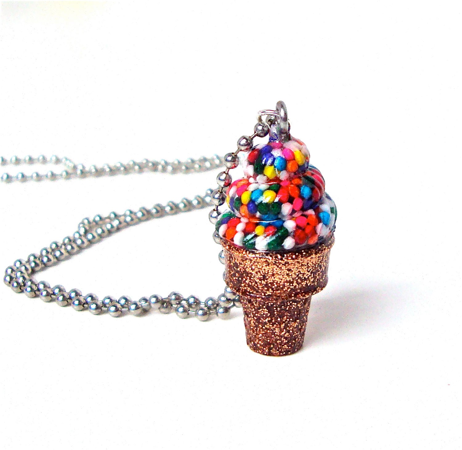 Ice Cream Cone Necklace Summer Jewelry Kawaii Sprinkles