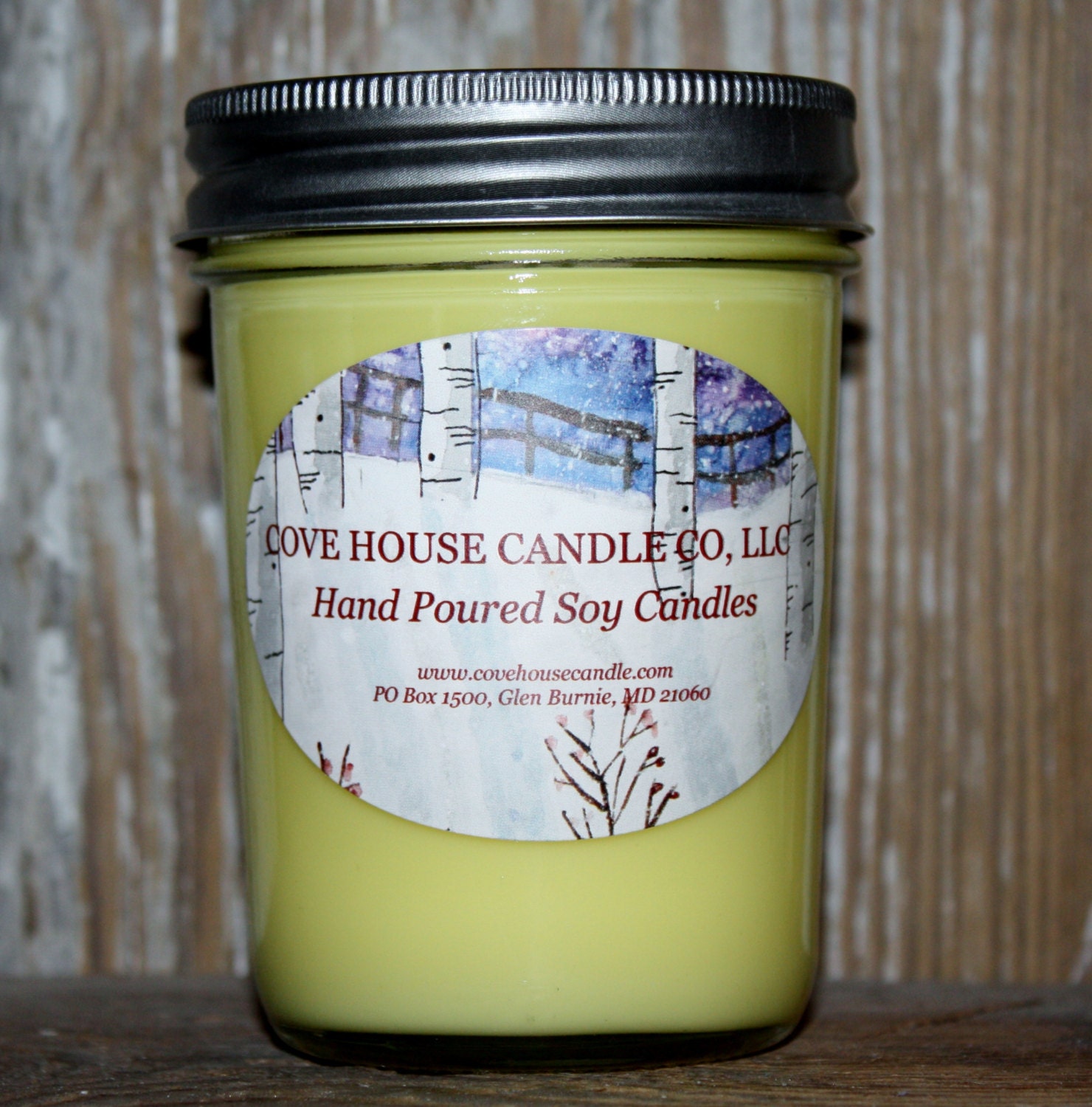 8 oz. Soy Jelly Jar Candle with Pewter Daisy Lid.