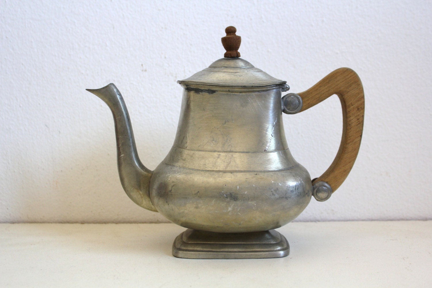 Vintage Pewter Coffee Pot Wooden Handle Rustic by CakeNumber9