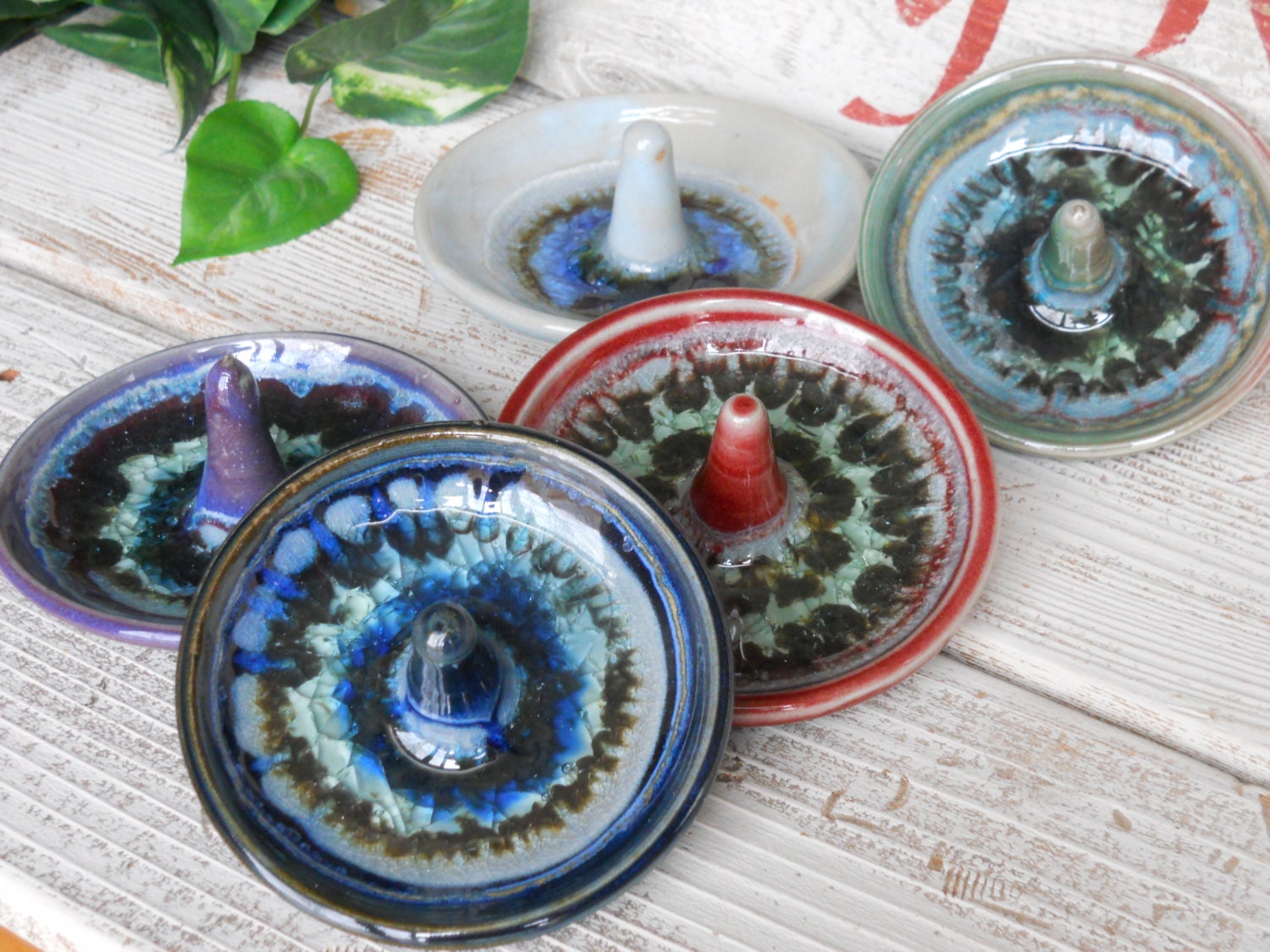 Ring holder jewelry dish pottery with colored by ClayRoadStudios