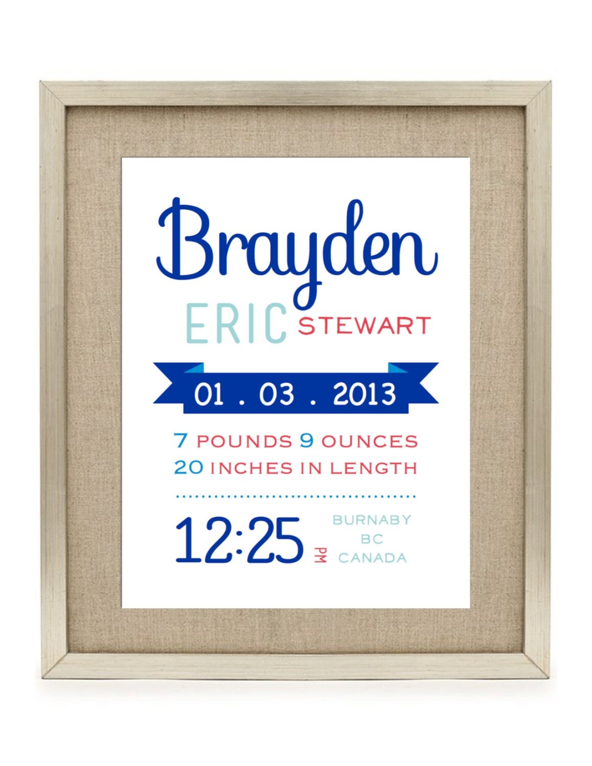 Digital Printable Birth Announcement Print Birth