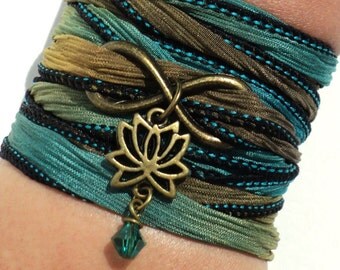 Infinity Lotus Silk Wrap Bracelet Yoga Jewelry Namaste Upper Arm Eternity Love Etsy Forever New Beginnings Stocking Stuffer Yogi Gift M7