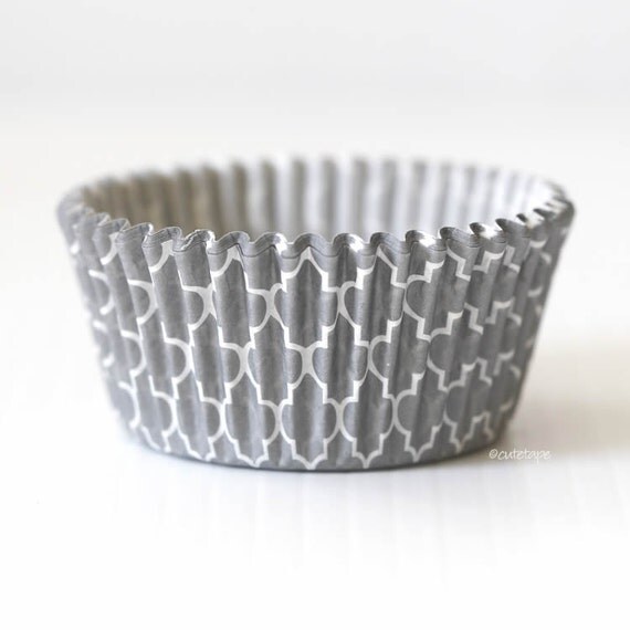 40 Grey Quatrefoil Cupcake Liners Gray Cupcake by PartyAwwSweet