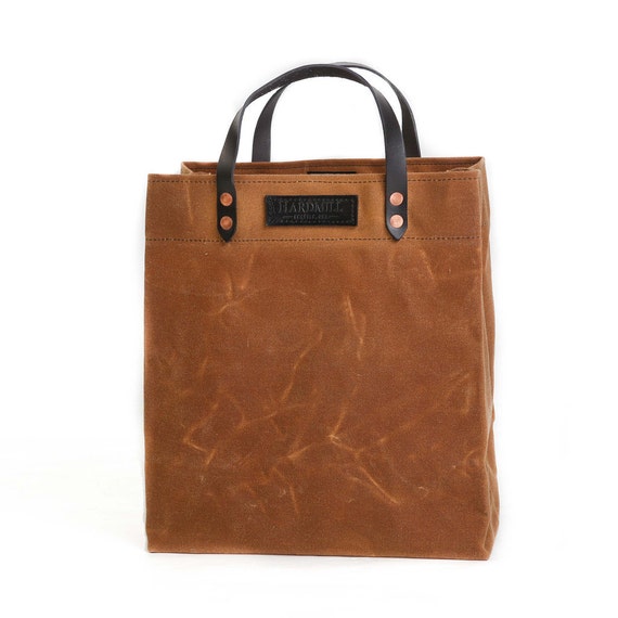 Grocery Tote Bag Waxed Canvas Tan by Hardmill on Etsy