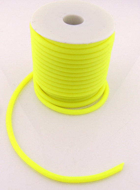 Neon Yellow Silicone cord 5mm hollow 3mm hole 6 feet