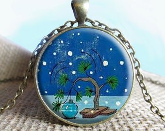 Charlie Brown Christmas Tree Image Pendant, Christmas Jewelry, Xmas,Christmas, Holiday Jewelry, Santa Photo Jewelry Glass Pendant Gift