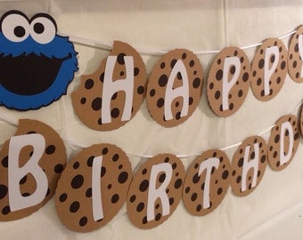 Sesame Street Cookie Monster Milk and Cookie "HAPPY BIRTHDAY" Banner