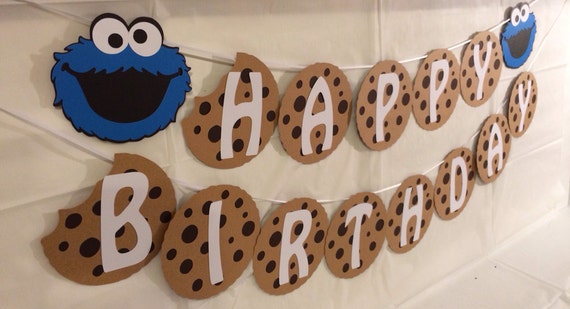 Sesame Street Cookie Monster Milk and Cookie "HAPPY BIRTHDAY" Banner