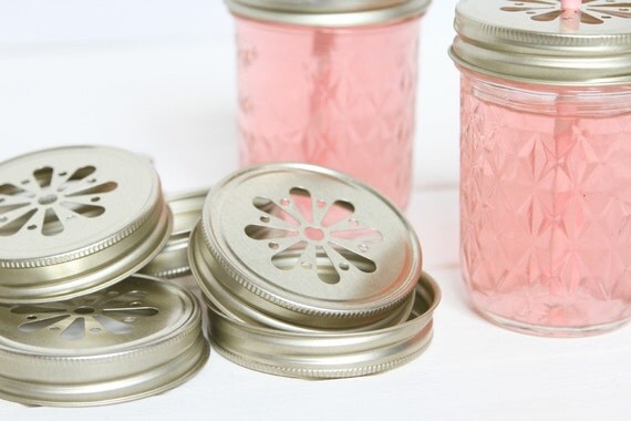 10 Gold Pewter Daisy Cut Mason Jar Lids for Straws Il_570xn