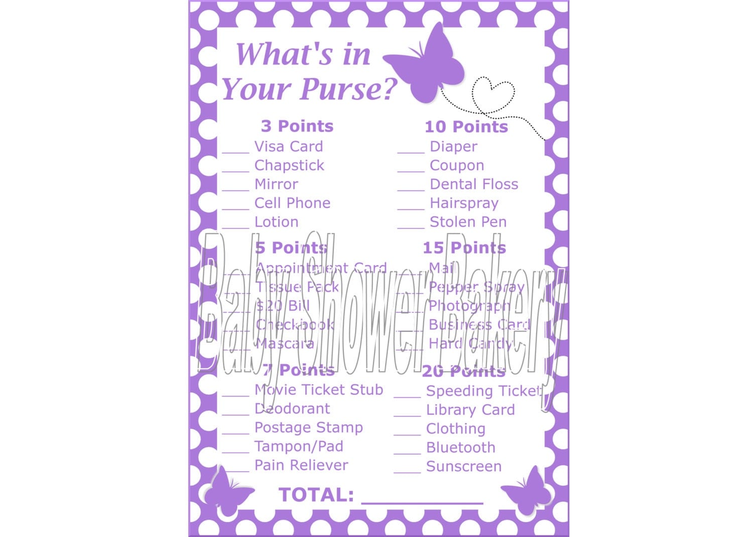 Purple Butterfly Baby Shower Game Butterfly Theme Baby Shower