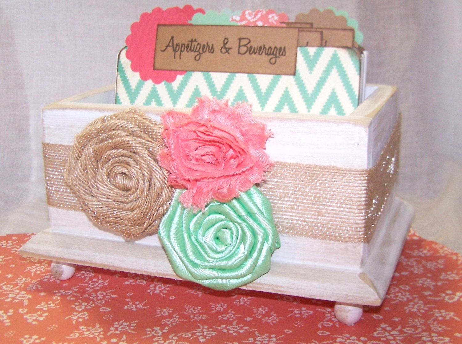 RECIPE BOX Dividers Recipe Cards Distressed White Box