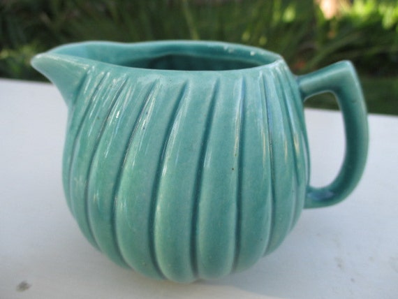 Vintage Round Ribbed Ceramic Coffee Creamer by ChickenCoopVintage