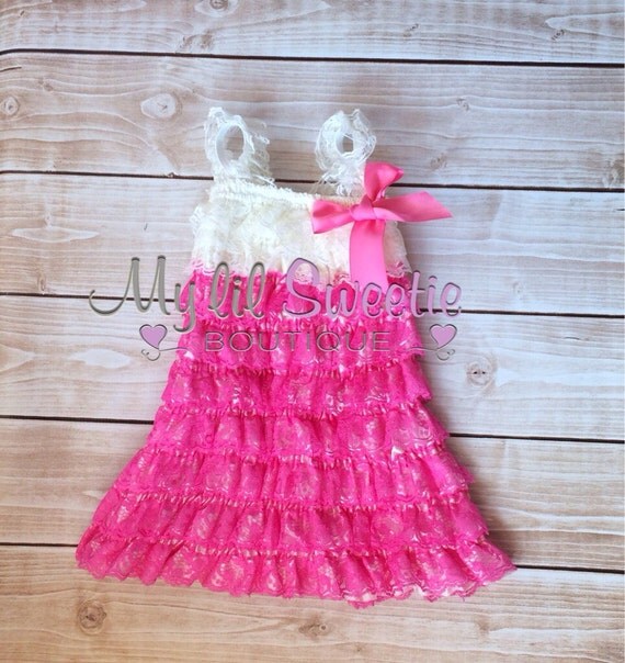 Items similar to New Bubblegum pink and ivory dress, newborn dress