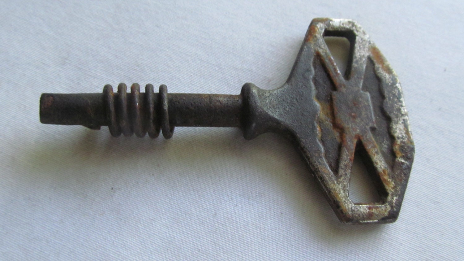 Rusty Antique Key Large Wind Up Clock Key with Rusty Spring
