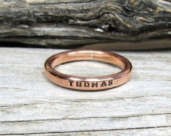 Solid Copper Ring 2.5mm, Custom Copper Promise Ring, Name & Birthday Copper Ring, Personalized copper ring, Narrow copper stacking ring