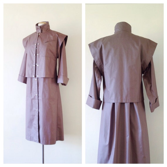 80s trench coat womens / taupe coat / 1980s trench coat