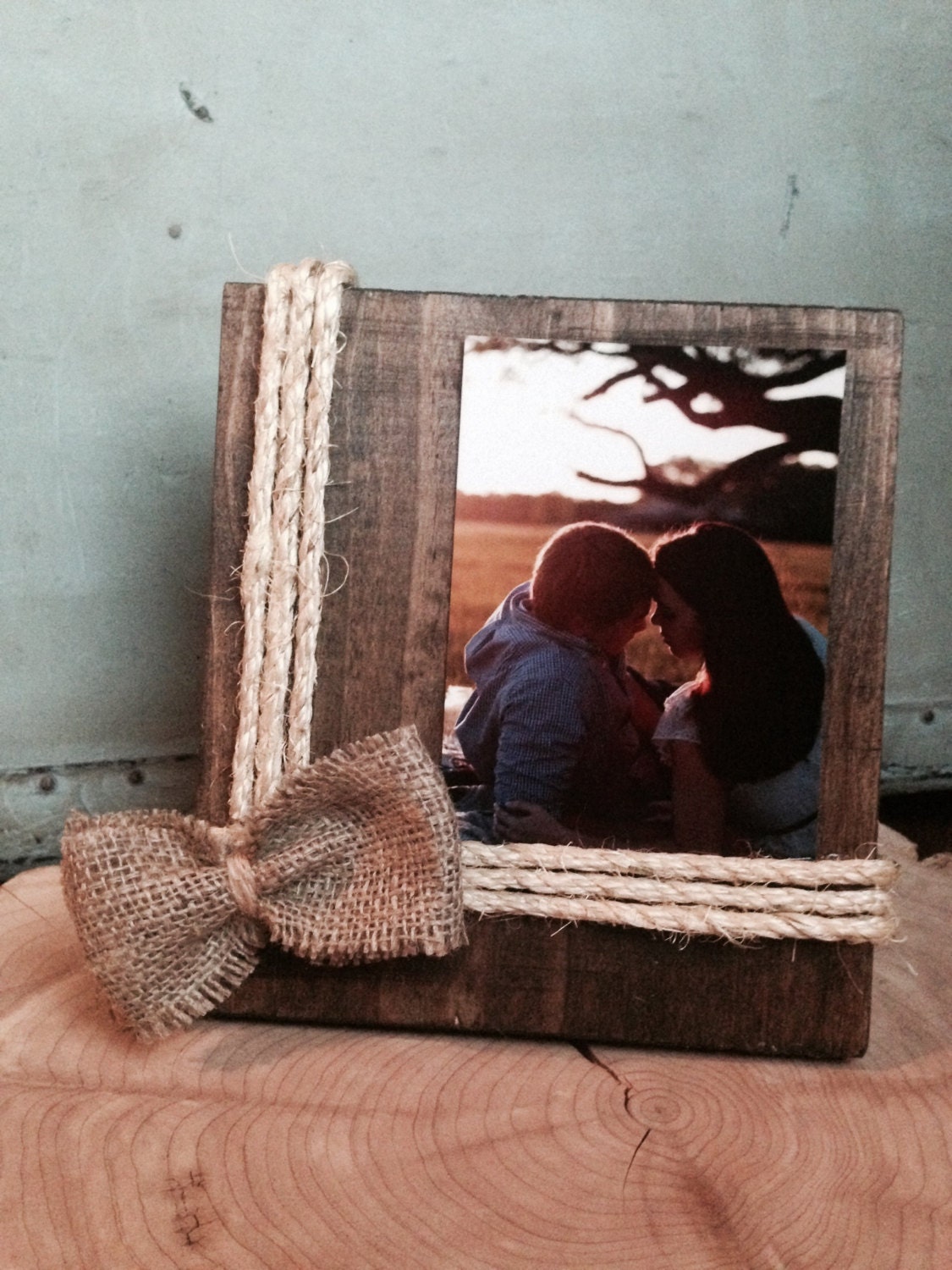 Wooden twine and burlap frame