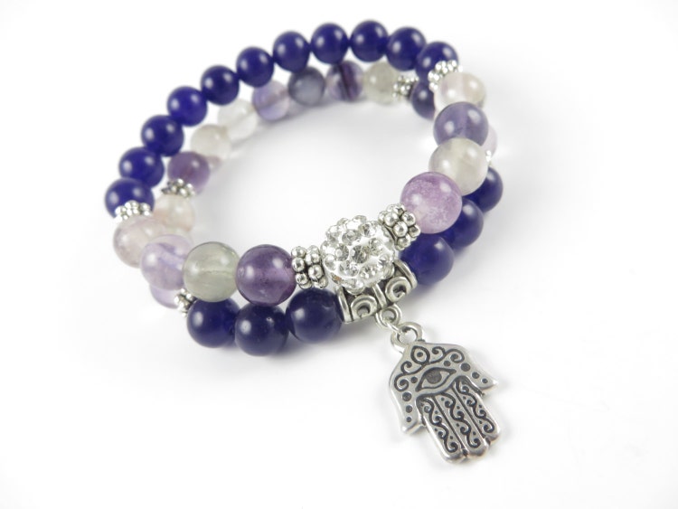 Hamsa Protection Mala Bracelet Yoga Jewelry Mala Set Hand by HVart