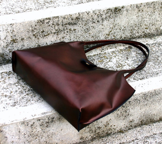 Bronze brown leather tote bag leather shopping bag leather