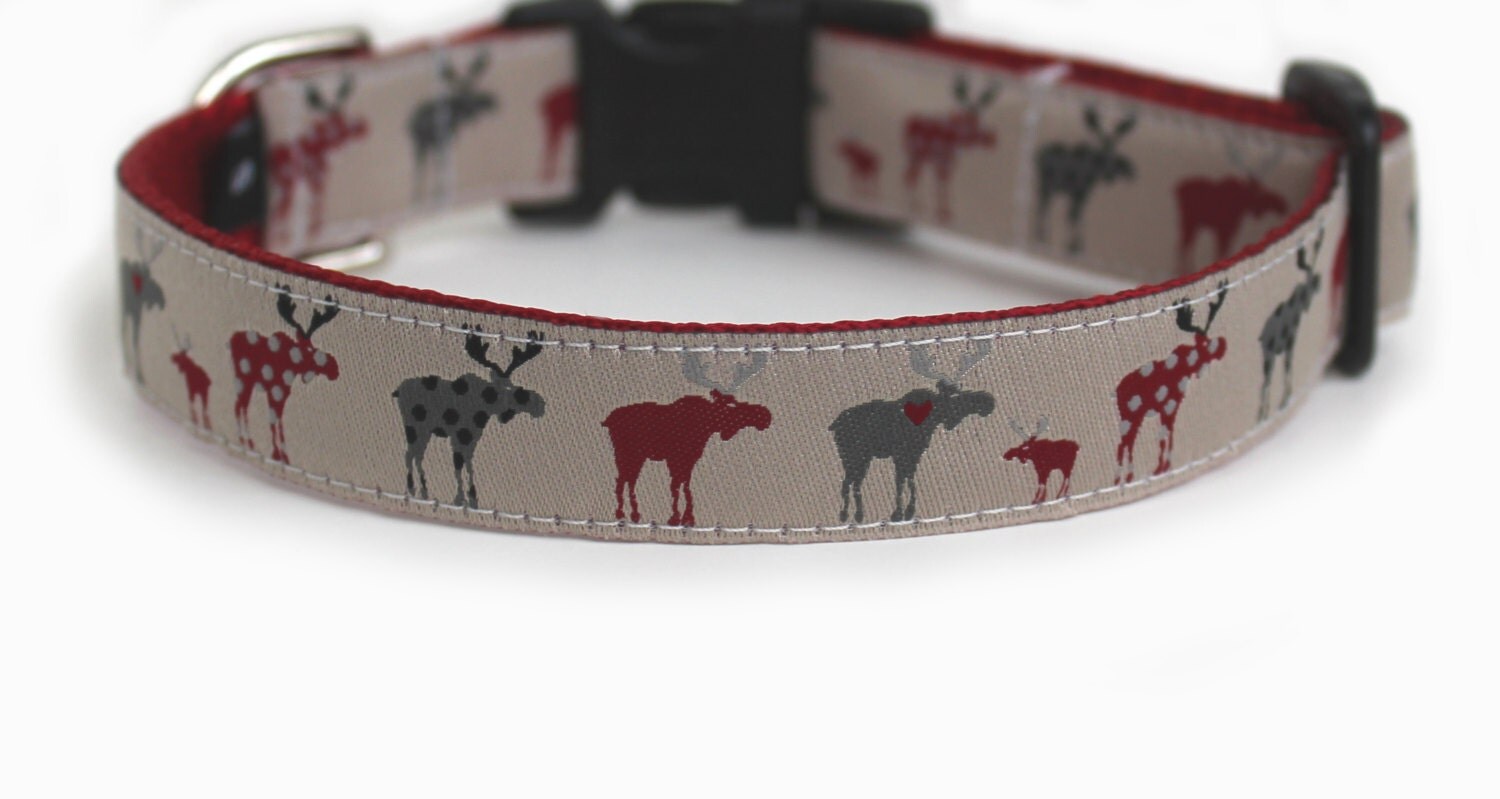 Dog Collar Moose Dog Collar Elk Hearts Dog by youhadmeatwoof