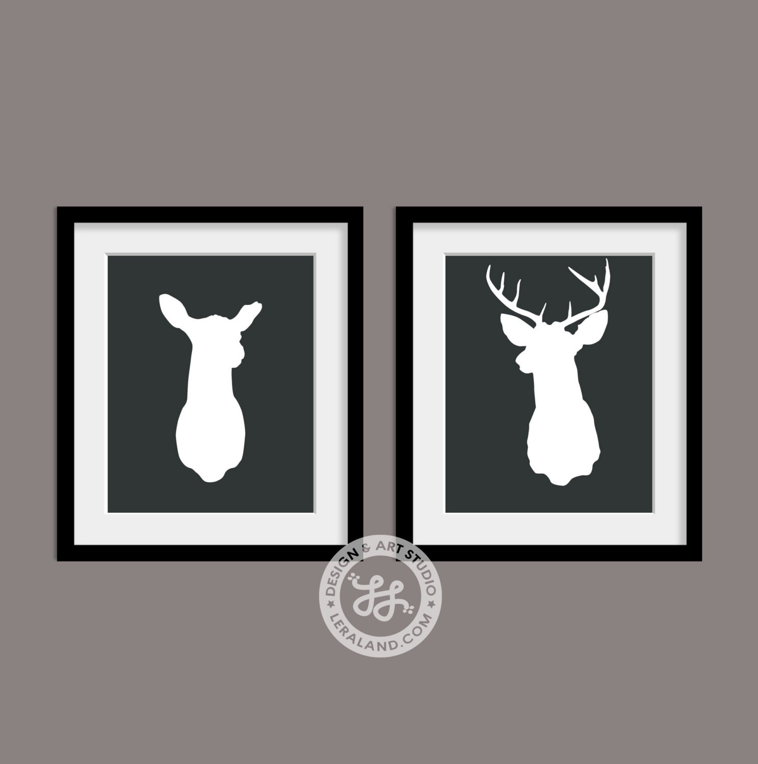 Mounted Deer Head 11x14 or 8x10 Silhouette Doe and by Leraland