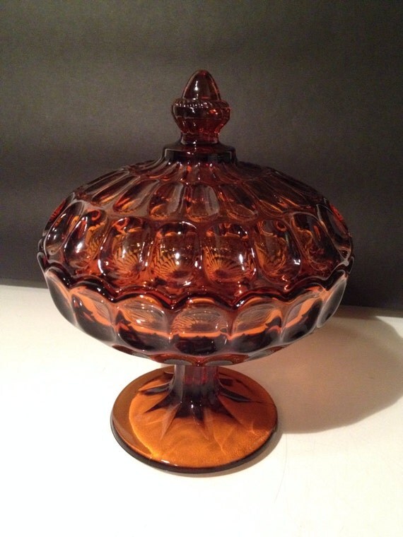 Dark Amber Candy Dish Fenton Thumbprint Crystal pattern