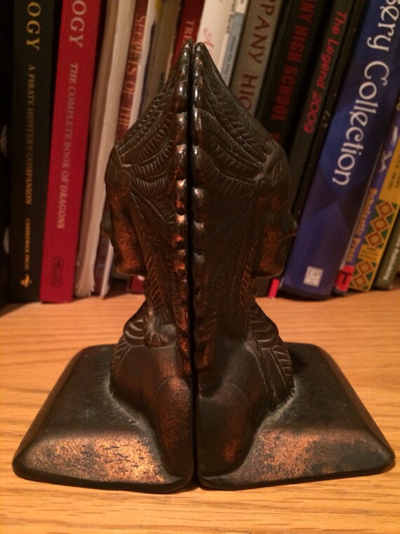 Antique Indian Chief Brass Bookends by Verona Vintage Ca.1925