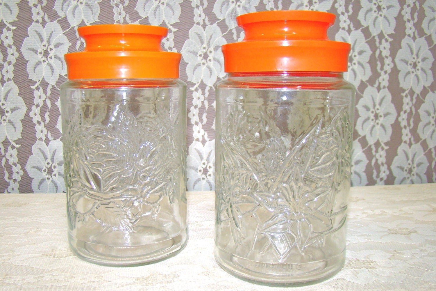 Vintage Glass Jar with Orange Lid by Anchor Hocking. Kitchen