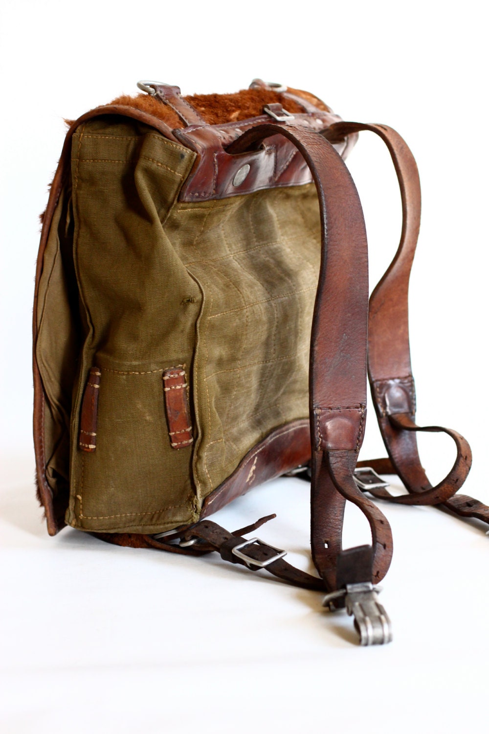 WW2 Backpack Leather Canvas and Cowhide Rucksack