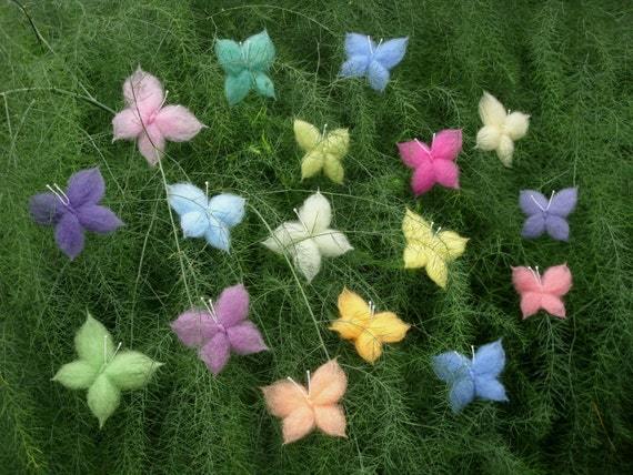 Wool Butterflies, Set of 16, Rainbow Colors, Nursery, Birthday or Easter Decor, Waldorf