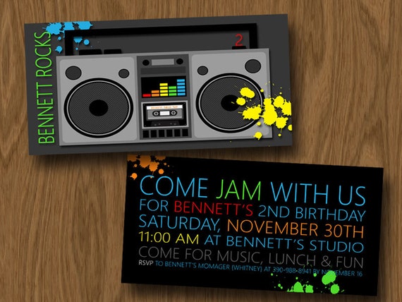 Boombox Neon Music Birthday Party Invitation 80s invite