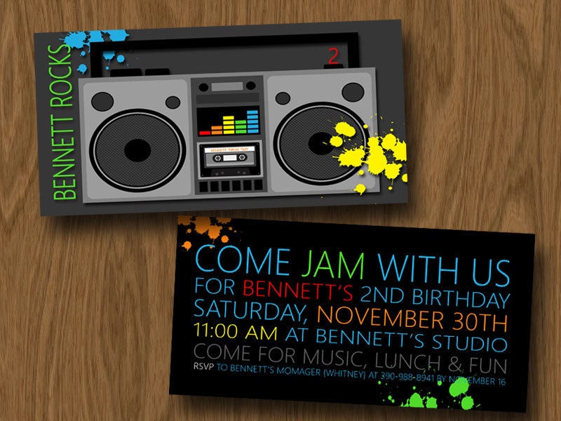 Boombox Neon Music Birthday Party Invitation 80s invite