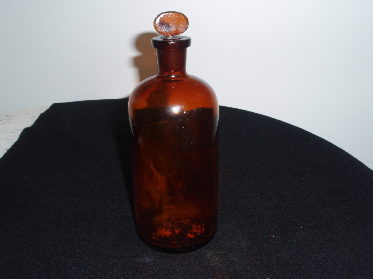 Vintage Brown Medicine Bottle with Glass Stopper 8 x