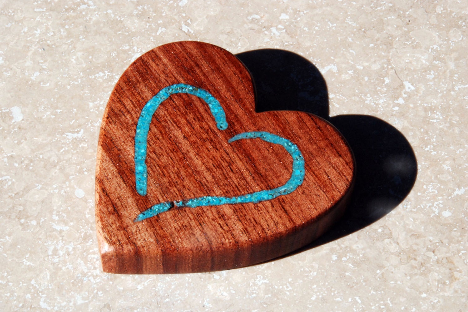 Mesquite wood Heart with Turquoise Inlay 3 inches