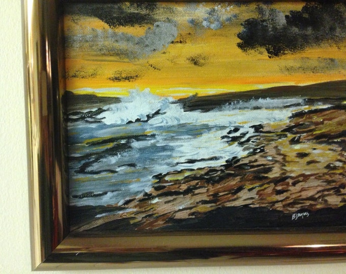 Rocky Shoreline - 8 x 10 canvas in a 10 x 12 copper colored frame