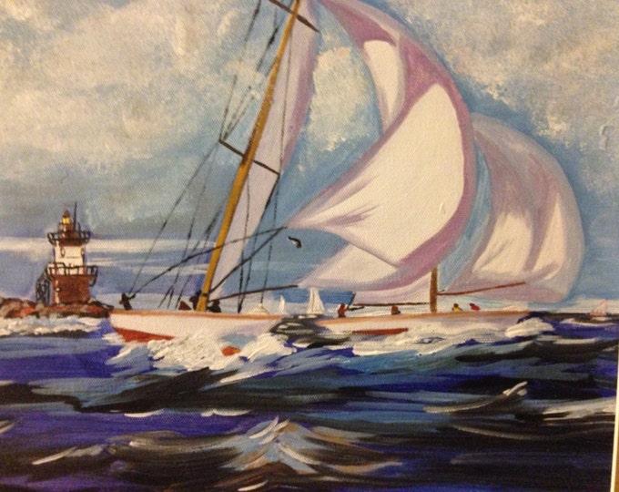 Rough Sailing - Acrylic painting on canvas - 21 x 24 gold frame