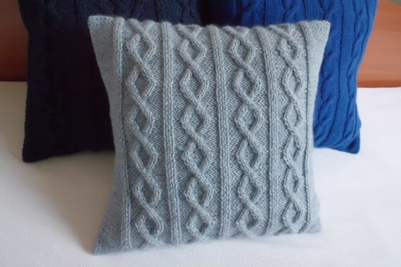 Blue Slate Hand Knit Pillow Case Throw Pillow Knitted Pillow