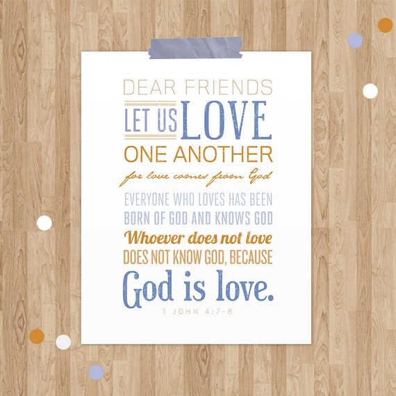 Bible Verse Art 1 John 4:7-8 Scripture by NotBySightDesign