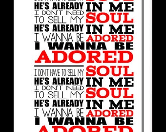 A3 Stone Roses I wanna be adored Print Typography song music lyrics for