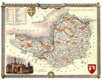 Somerset 1841 - Antique English County Map of Somersetshire - 8 x 10 ins PRINT - FREE P&P UK