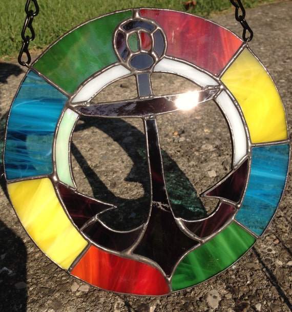 Stained Glass Anchor Nautical Rainbow Ocean Suncatcher