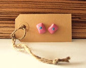 Pink earrings made of polymer clay, inspired by Lush' bubble bar Creamy Candy
