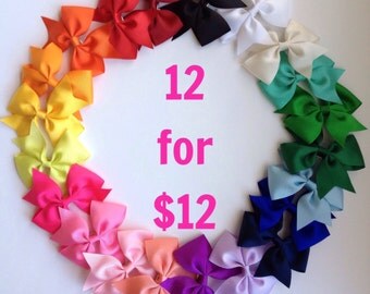 READY TO SHIP One Dollar Each Hair Bows 1.00 Set of 12 hair bows You Pick Colors