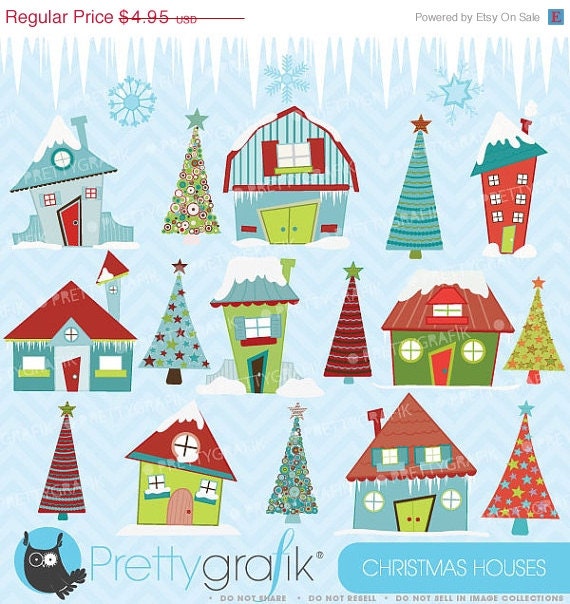 60% OFF SALE christmas house clipart commercial use, vector graphics, digital clip art, digital images - CL414 Il_570xn