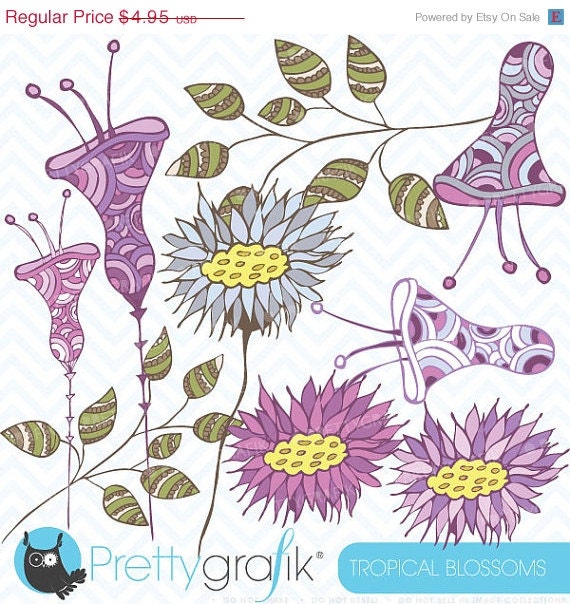 80% OFF SALE Tropical flowers clipart commercial use, vector graphics, digital clip art, digital images - CL371 Il_570xn