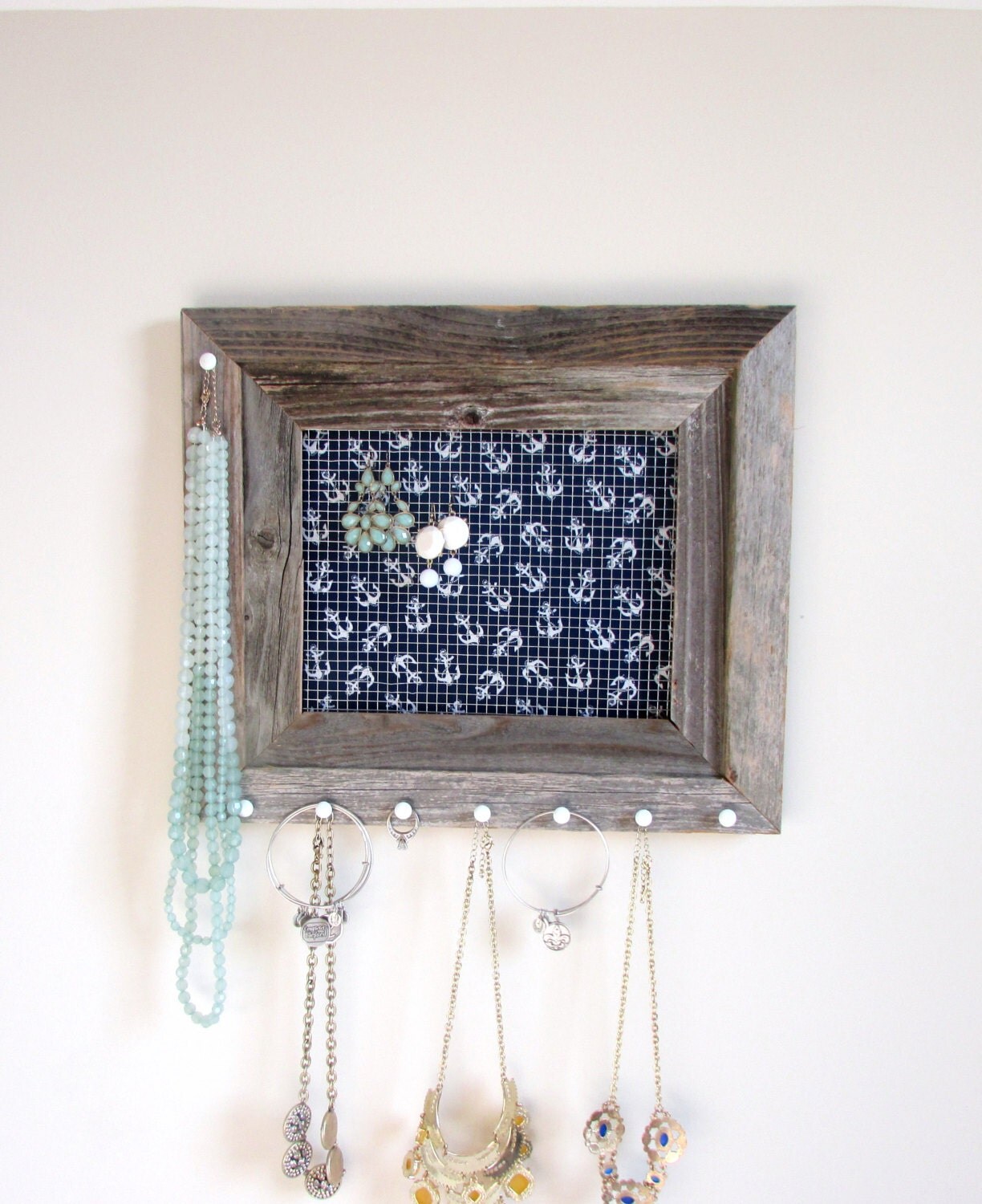 Jewelry Organizer Barnwood Frame Nautical Navy by TheHopeStack
