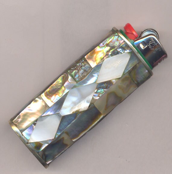 Vintage ABALONE Lighter Cover....Inlaid Abalone Shell