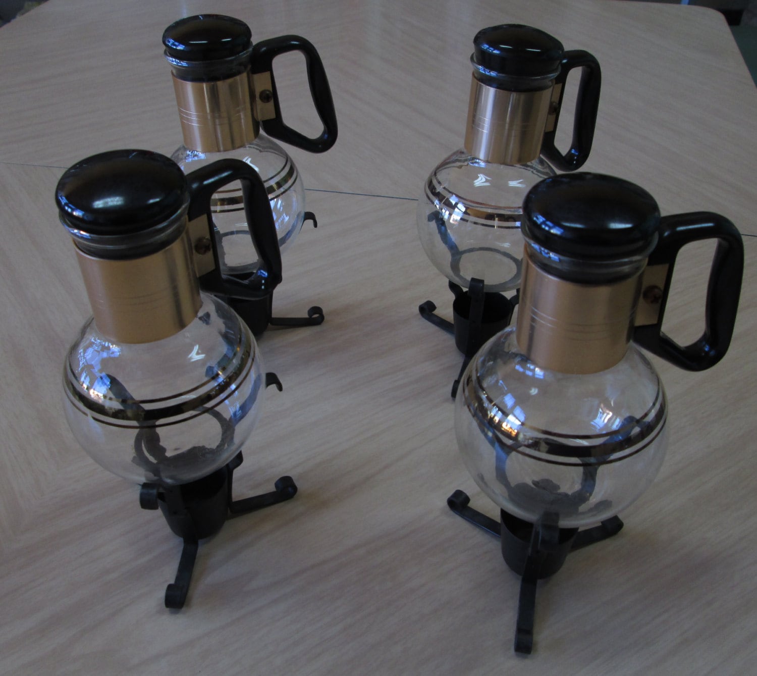 Vintage Set Of 4 Pyrex Mini Coffee Serving Carafes with Stoppers