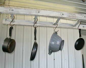 4 Rung Pot Rack using Vintage Ladder - Choose a Vintage Surface or Pick a Color
